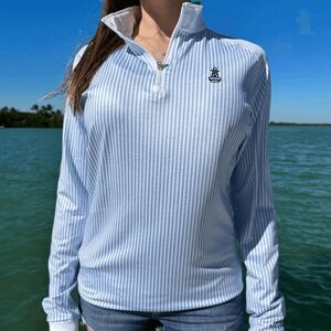 Six Knots Seafarer Women's Performance Quarter Zip Blue White Stripe Size Small
